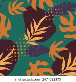 Blue Seamless Creative Artistic Surface Print. Green Repetitive Summer Beauty Textile, Seamless Backdrop. Orange Endless Doodle Blossom Decor Art. 