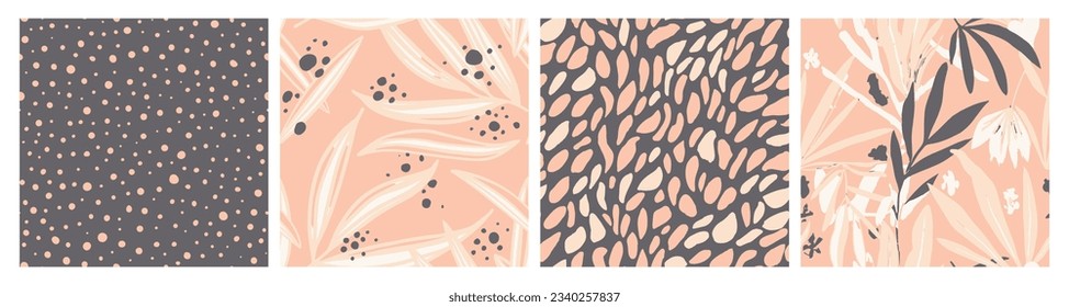 Blue Seamless Creative Fresh Invitation Wallpaper. Dark Repeated Contemporary Isolated Leaves, Seamless Texture. Yellow Continuous Decoration Natural Lines Pattern. 