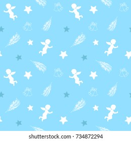 Blue seamless with cupid for Xmas