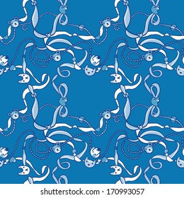 Blue Seamless Cute Pattern with Beads and Ribbons