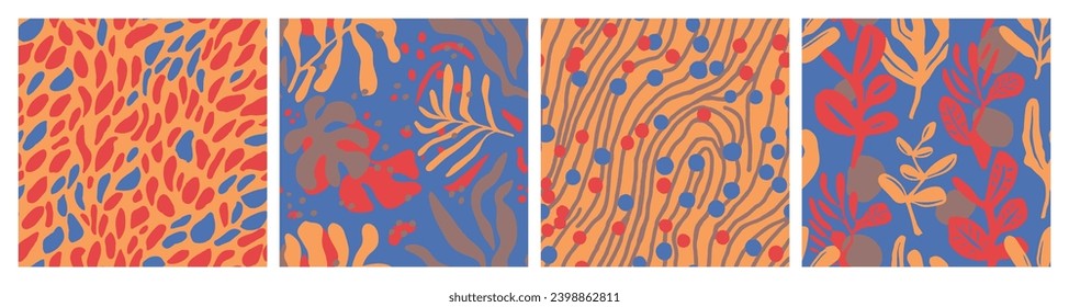 Patrón De Decoración Artística De Doodle Azul Sin Pena. Tejidos De Árbol Repetitivos Brillantes, Conjunto Sin Marea. Papel de fondo de escritorio de la jungla de color repetido y colorido. 