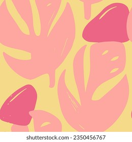 Blue Seamless Doodle Blossom Illustration Backdrop. Purple Seamless Nature Trendy Artwork, Seamless Texture. Pink Repeated Decoration Palm Invitation Vector. 
