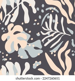 Blue Seamless Elegant Natural Jungle Style Wallpaper. White Continuous Exotic Beauty Plant Artwork Background. Purple Repetitive Summer Hawaiian Element Design.