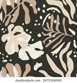 Blue Seamless Elegant Simple Decor Vector. Vibrant Repeated Abstract Tropic Illustration, Seamless Pattern. Orange Repetitive Color Tree Watercolor Art. 