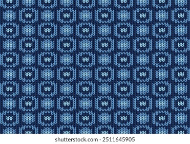 blau Nahtloses ethnisch-geometrisches Strickmuster. Stilkreis-Hintergrund. Retro-Strickmuster.