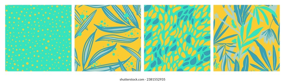 Blue Seamless Fashion Jungle Surface Texture. Black Endless Doodle Beauty Style, Seamless Art. White Repeated Decoration Palm Template Backdrop. 