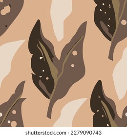 Blue Seamless Fashion Tropic Decor Wallpaper. Orange Continuous Summer Decorative Textile, Seamless Vector. Dark Repetitive Decoration Tree Invitation Design. 