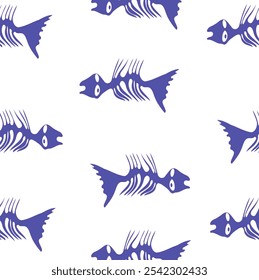 Blue seamless fish bone image for fabric and background design