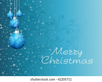 blue seamless floral background with hanging xmas ball