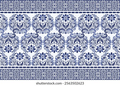 blue seamless floral border pattern vintage arabesque design elegant flower print textile bohemian fabric wallpaper summer wedding invitation ethnic ornamental design pattern