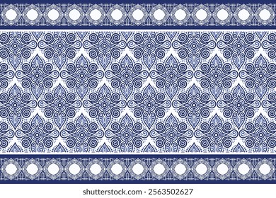 blue seamless floral border pattern antique arabesque design elegant wallpaper textile print flower blossom bohemian fabric ornamental ethnic wedding summer pattern printable design