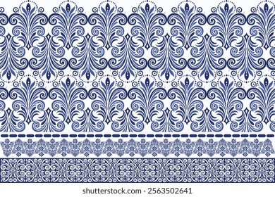 blue seamless floral border pattern vintage arabesque design elegant textile print flower blossom bohemian ethnic wallpaper fabric ornamental wedding invitation summer textile design