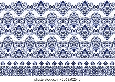 blue seamless floral border pattern vintage arabesque design elegant textile print flower blossom bohemian fabric ornamental wedding invitation summer background design