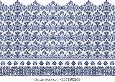 blue seamless floral border pattern vintage arabesque design elegant flower print textile bohemian fabric wallpaper wedding summer invitation ornamental ethnic pattern