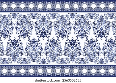 blue seamless floral border pattern vintage arabesque design elegant wallpaper textile flower blossom bohemian ethnic fabric ornamental summer wedding pattern printable