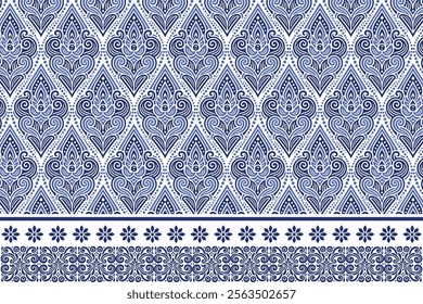 blue seamless floral border pattern vintage arabesque design elegant textile flower print blossom bohemian fabric ornamental summer wedding wallpaper ethnic pattern design