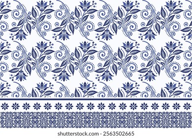 blue seamless floral border pattern vintage arabesque design elegant flower print textile bohemian fabric wallpaper summer wedding invitation ethnic ornamental pattern design