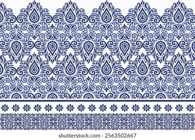 blue seamless floral border pattern vintage arabesque design elegant textile flower blossom bohemian fabric wallpaper summer wedding invitation ethnic pattern print