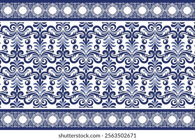 blue seamless floral border pattern vintage arabesque design elegant textile print flower blossom bohemian wedding wallpaper fabric ornamental summer print ethnic design