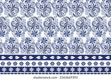 blue seamless floral design with antique arabesque borders for bohemian textile prints vintage wallpaper elegant summer fashion and intricate carpet patterns