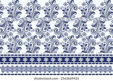 blue seamless floral design with arabesque borders for vintage bohemian textile prints elegant wallpaper designs summer fashion and decorative carpet patterns