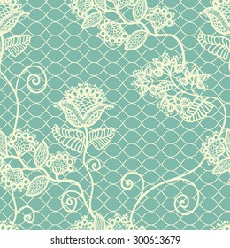 Blue seamless floral lace pattern, vintage background