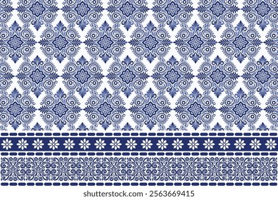 blue seamless floral pattern with arabesque borders for vintage bohemian textile prints elegant wallpaper designs summer fashion and stylish carpet patterns