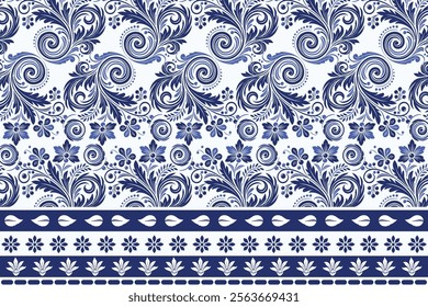 blue seamless floral pattern with arabesque borders for bohemian textile prints vintage wallpaper elegant summer fashion designs and decorative carpet motifs