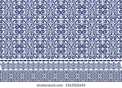 blue seamless floral pattern with border antique arabesque design elegant textile print flower blossom bohemian vintage wallpaper fabric ornamental ethnic wedding summer pattern