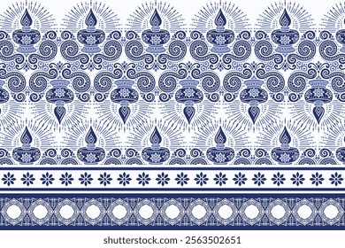 blue seamless floral pattern with border vintage arabesque design elegant textile print flower blossom bohemian wedding wallpaper ornamental summer pattern