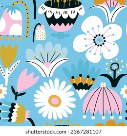 Diseño de patrones florales sin fisuras. Brillante textura dibujada a mano en el frasco. Perfecto para tela, textil, papel envolvente. Ilustración del vector