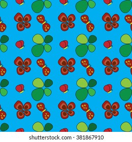 Blue seamless floral pattern with flowers, leaves  and butterflies (vector)