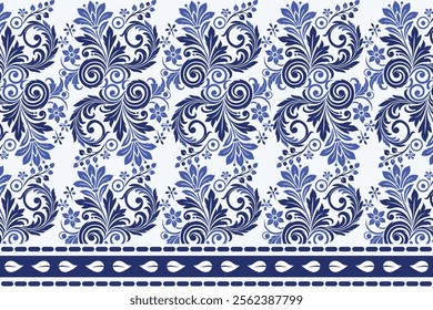 blue seamless floral pattern with traditional tulip motifs ornamental leaves vintage border design for fabric and textile background