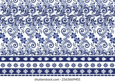 blue seamless floral pattern with vintage arabesque borders for bohemian textile prints elegant wallpaper designs summer fashion and ornamental carpet patterns