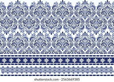 blue seamless floral print with arabesque borders for bohemian textile designs vintage wallpaper summer fashion and elegant carpet motifs