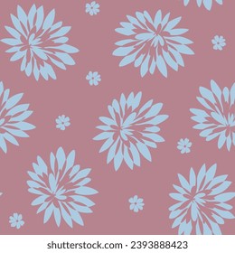 blue seamless floral vector flowers pattern on pink background