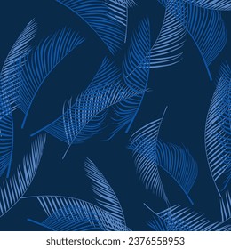 blue seamless floral vector leaf pattern on background