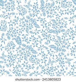 vectores florales sin soldadura azul flores pequeñas hojas patrón de blanco