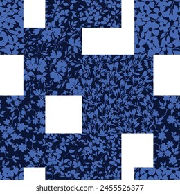 blue seamless floral vector small flowers leaves bandanna pattern