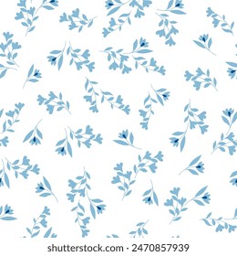 blue seamless floral vector small flowers leaves pattern of white