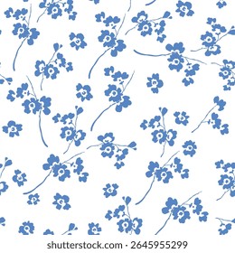 blue seamless floral vector small flowers pattern of white