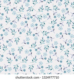 blue seamless flowers pattern. Delicate petals and vibrant blossoms create an artistic and vintage botanical illustration. Perfect for wallpaper, fabric, wrapping paper and more.