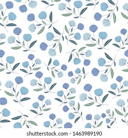 blue seamless flowers pattern. Delicate petals and vibrant blossoms create an artistic and vintage botanical illustration. Perfect for wallpaper, fabric, wrapping paper and more.