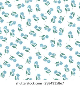 blue seamless flowers pattern. Delicate petals and vibrant blossoms create an artistic and vintage botanical illustration. Perfect for wallpaper, fabric, wrapping paper and more.
