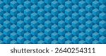 Blue seamless geometric hexagon pattern background vector in isometric 3D cube style for modern wallpaper, web design, technology themes, packaging, fabric, and digital prints