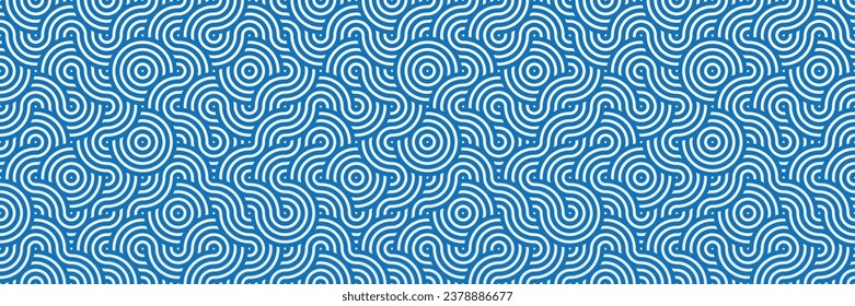 Blue Seamless Geometric Pattern. Abstract 3d Spiral Circles and Curves.