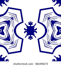 Blue seamless geometric pattern on white background
