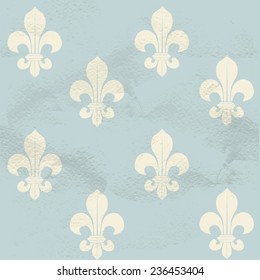 Blue seamless grungy vintage pattern from white Fleur-de-lys