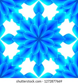 Blue seamless ice texture of snowflakes on white background. Vector pattern for wrapping paper, fabrics, backgrounds and your creativity.