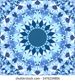 Blue seamless kaleidoscope pattern background design - abstract tribal vector mandala wallpaper illustration with triangles